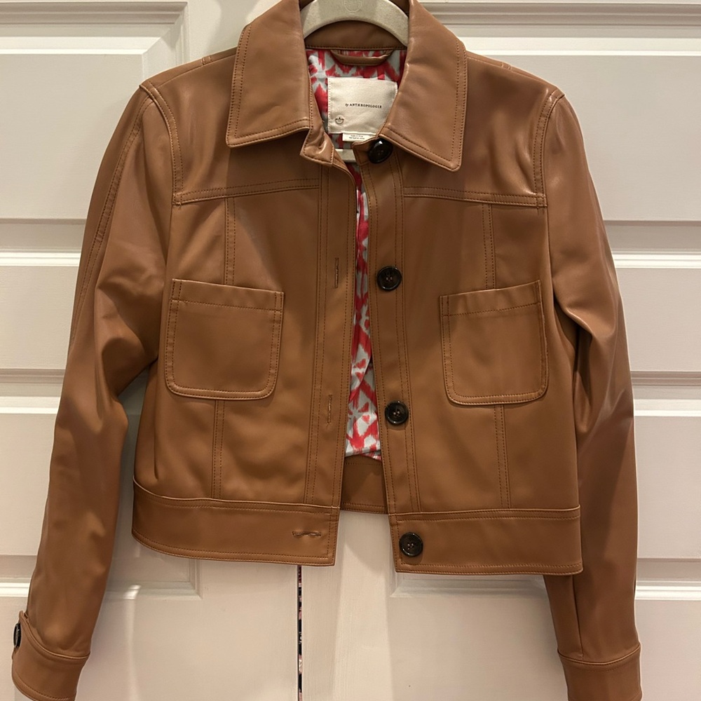 Anthropologie Katy Cropped Faux Leather Jacket
